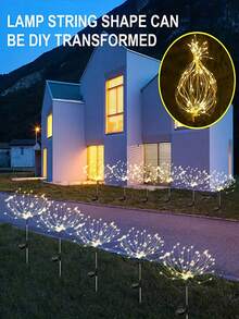 1pc LED Multi-Color Solar Ground Stake Fireworks Dandelion String Lights 90/150/200 LED Solar String Lights Outdoor Waterproof Yard Garden Christmas Wedding Holiday Party Decoration Lights - 單支裝 - 查看 3