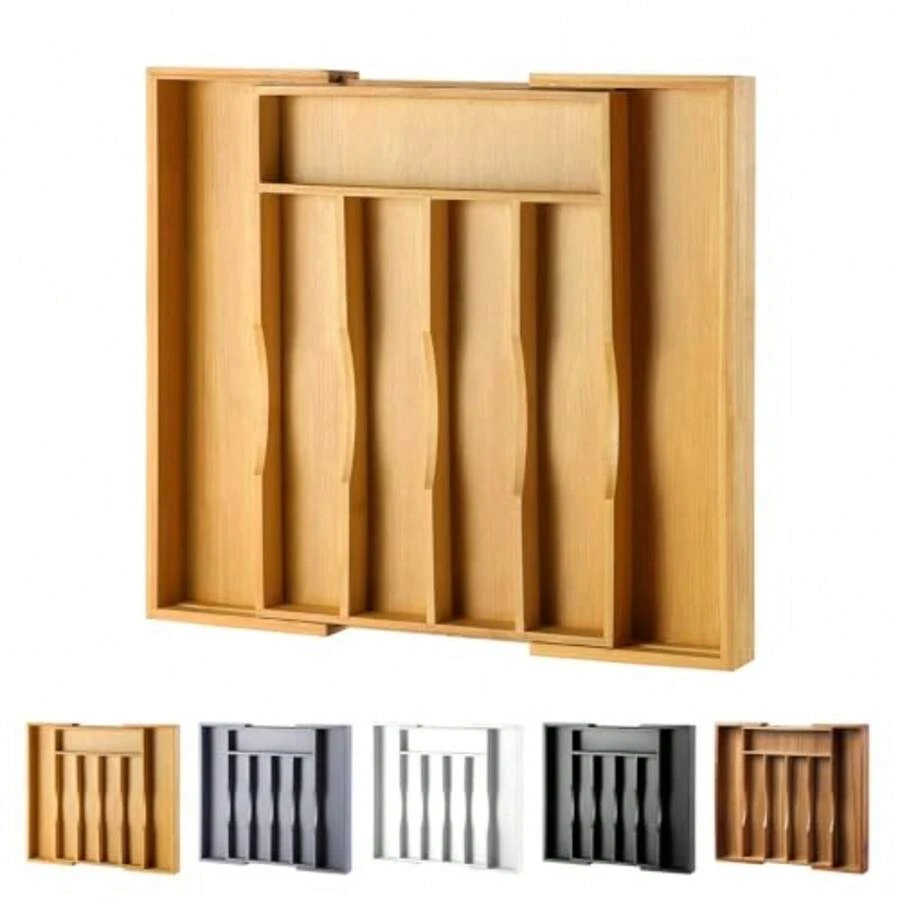Expandable Bamboo Kitchen Drawer Organizer For Cutlery And Utensils Adjustable Bamboo Wood Cutlery Tray In Drawer For Flatware And Silverware In Kitchen Natural - Natural - View 1