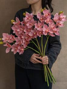 1pc High-End Artificial Phalaenopsis Orchid Flower With 6 Stems, Lifelike Floral Decor For Home And Hotel - Multicolor - View 11