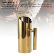 1L 304 Stainless Steel Straight Body Water Pitcher, Spill-Proof Spout Drink Pitcher, Gold For Cocktail Flower Tea Cold Brew,Coffee Service Coffee Accessories - 1L - View 3