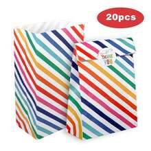 20个彩虹条纹纸质糖果袋，牛皮纸礼品袋带贴纸，适合婴儿派对、婚礼、情人节等场合。 - 彩色 - 查看 10