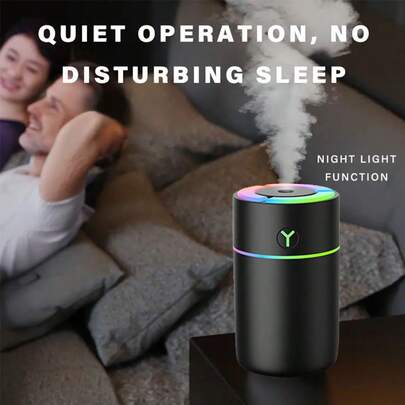 230ml USB 전원 가습기 멀티 컬러 LED 조명 포함, 자동차, 침실, 사무실, 여행 및 가정에 적합, 저소음 초음파 기술