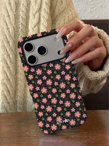 Coque de téléphone Flower 1 à motif floral et base noire, adaptée pour  17 Pro Max, compatible avec  16 Pro Max, 15 Pro Max, 14 Pro Max, coque de téléphone amusante de style coréen, également adaptée pour 11/12/ 13/14/15/19 Pro Max Plus, design élégant convenant aux hommes et aux femmes, un cadeau idéal pour les amies à Noël, la Saint-Valentin, Pâques, la saison des mariages et les anniversaires. - Blanc 1 - Voir 7