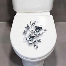 Luxury Silver Diamond Effect Flower Toilet Sticker, Removable Self-Adhesive Paper, Home Bathroom Toilet Lid Decor, Adding Charming Elegant Ambiance - A - View 6