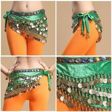 1pc Women's Wavy Belly Dance Belt Hip Scarf Women's Sweet Belly Dance Golden Coin Hip Scarf Skirt Wrap Noisy - Multicolor - View 7