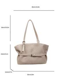 Túi xách nữ dệt tối giản thời trang, dung tích lớn, có khóa cài. - Màu Khaki - Xem 8