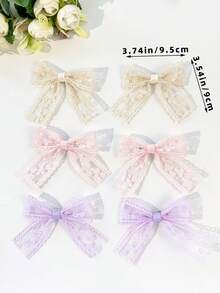 6pcs/Set Lace Embroidered Ribbon Hairpins, Sweet Bowknot Hair Clips, Suitable For Dresses, Outdoor, Photography, Any Occasion - Multicolor - View 5