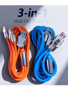 Gesen Cable de carga rápida 3 en 1 de 1,2 M con puertos Lightning, Tipo-C y Micro USB, compatible con la mayoría de los dispositivos, disponible en colores naranja y azul - Multicolor - Ver 1
