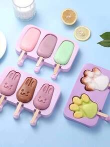 1 Set Cute Cartoon Silicone Ice Cube/Ice Cream Mold, Homemade Ice Pop/Ice Lolly/Ice Cream Maker With 50pcs Ice Pop Sticks - Multicolor - View 2