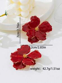 1 Pair Fashion Personalized Oil Drop Flower Earrings, Suitable For Women's Daily Wear, Vacation, Outfits - Red - View 5