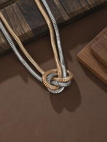 ZHIXUN 1 pièce Collier élégant à chaîne serpent spiralée multicouche pour femmes, design de nœud géométrique, collier ras-du-cou à la mode, polyvalent pour un port quotidien et en cadeau, accessoire toutes saisons - collier - Voir 5