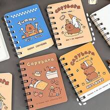 1pc Capybara Spiral Notebook Cute Water Vole Cartoon Student Memo Pad, Portable Wrong Answer & Vocabulary Book (Random) - Multicolor - View 2