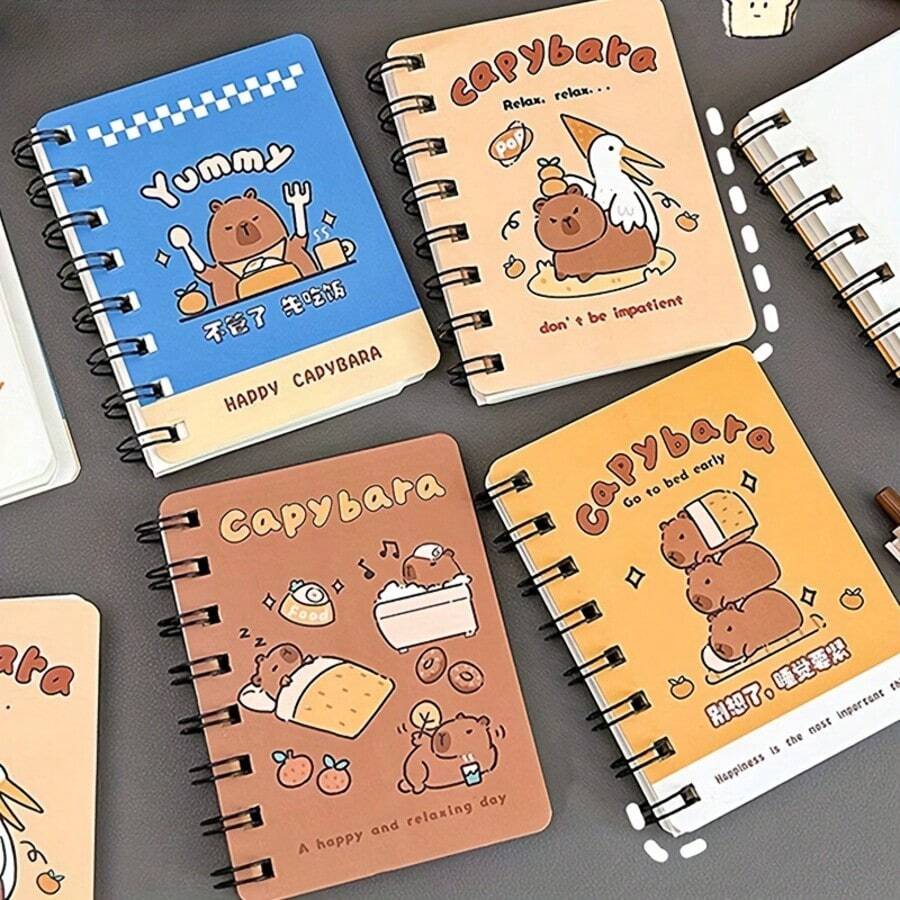 1pc Capybara Spiral Notebook Cute Water Vole Cartoon Student Memo Pad, Portable Wrong Answer & Vocabulary Book (Random)