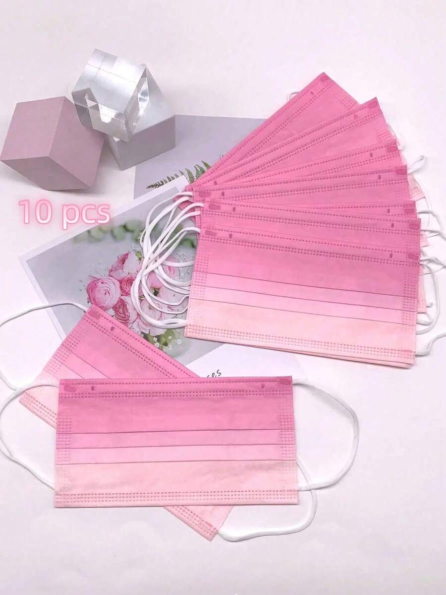 10er-Pack Farbverlauf Pink Einweg-Staubmasken aus Vliesstoff für Erwachsene - Blush-infundierter Stil für modischen Schutz! - Babypink - Übersicht 1