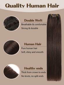 YILITE 7片装 #2 深棕色夹式接发片，真人发丝，Remy真人发，双层缝制，直发夹式接发片，女士适用 - S2 - 查看 3