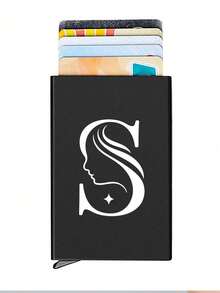 1pc Personalized Laser Engraved 26 Letter Name Card Holder, Aluminum Credit Card Case, Anti-Magnetic RFID Wallet With Auto Pop-Up Card Slot - Black - View 19