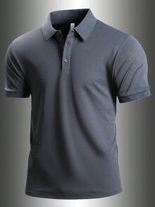 1pc Boyfriend Style Men's Soft, Breathable, Wrinkle-Resistant, Pilling-Resistant Short Sleeve Polo Shirt For Summer Sports, Golf, Casual Wear - Dark Grey - View 1