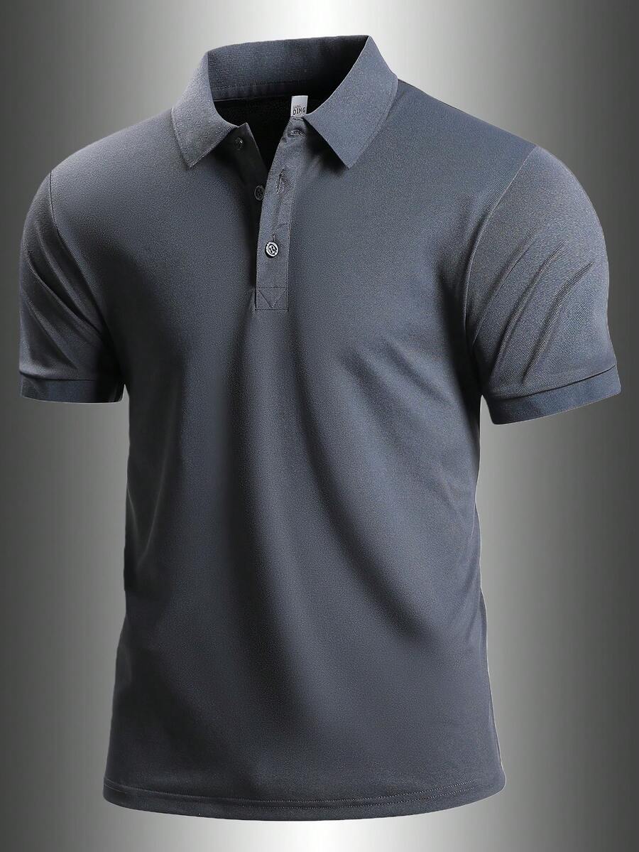 1pc Boyfriend Style Men's Soft, Breathable, Wrinkle-Resistant, Pilling-Resistant Short Sleeve Polo Shirt For Summer Sports, Golf, Casual Wear - Dark Grey - View 1