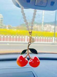 1pc Red Cherry Fashionable Car Interior Decor, Car Hanging Decoration, Car Ornament, Car Accessory, Women's Car Tray - one-size - View 18