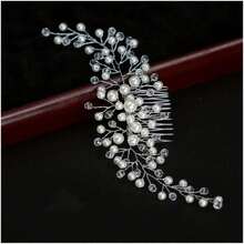 1pc Pearl & Crystal Leaf Hair Clip, Bridal Headwear - Silver - View 6
