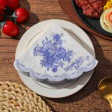 20/40/60pcs Blue & White Ceramic Patterned Napkins, 2-Ply Disposable Cocktail Party Napkins, Vintage Blue & White Ceramic Style Printed Tissue Napkins With Scalloped Edges, Suitable For Weddings, Bridal Showers And Afternoon Tea, Size: 13*13 Inches - Multicolor - View 1