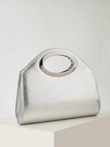 AIBBYDAR Bolsa de noite feminina, cor sólida prateada, com textura granulada, alça de metal, carteira de mão para vestido de noite, bolsa pequena quadrada, carteira, nécessaire, brilhante, lustrosa, luxuosa, charmosa, elegante, refinada, alça de ombro removível, adequada para baile, festa, casamento, confraternização de fim de ano e banquete. - Prata - Ver 4
