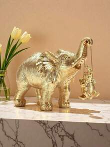 Estatua de elefante de buen augurio - Elegante estilo dorado/plateado, escultura de resina con decoración dorada/plateada, decoración de arte moderno adecuada para estantería, sala de estar, oficina y cafetería; decoración del hogar exquisita; decoración del hogar simbólica para mejorar el ambiente interior. Regalo de vacaciones - Multicolor 3 - Ver 8