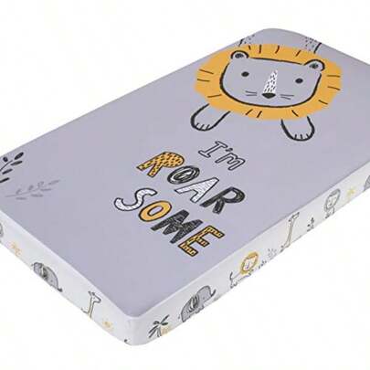 Little Love By Nojo Roarsome Lion Grey Yellow White "I'M Roar Some" Photo Op Fitted Crib Sheet Yellow Grey White Charcoal