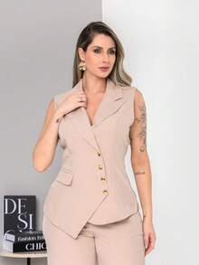 New Tailored Set Consisting Of Vest And Wide-Leg Trousers C6608 - 米色 - 查看 7
