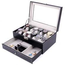 BASTUO 20-Compartment Men's Watch Box, Black Luxury Watch Storage Box With Drawer, Leather Watch Display Box, Jewelry Box For Bracelets And Necklaces, Storage For Women, Travel Items And Dormitory Storage - Multicolor - View 5