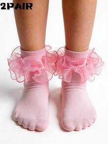 2双公主风荷叶边女童袜 - 彩色 - 查看 10
