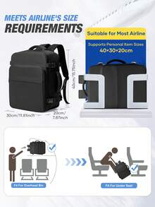 40*30*20厘米男士旅行背包，符合航空公司尺寸标准，瑞安航空防水商务背包，大容量超大个人物品背包，适合工作、商务、旅行、度假、上学、户外活动，可作为男士、学生、父母、朋友的礼物，也可作为徒步旅行包使用。 - 彩色 - 查看 7