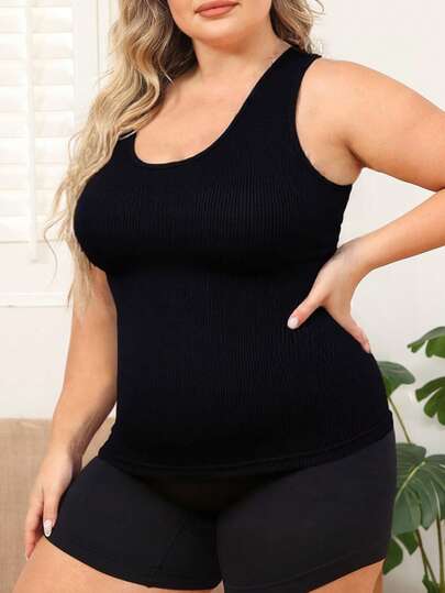 1 Áo tank top định hình dáng người cỡ lớn dành cho nữ, chất liệu gân, giúp kiểm soát vòng bụng và eo, áo không tay cổ chữ U giúp thon gọn vóc dáng, lớp lót thoáng khí co giãn cho phong cách hàng ngày và đường phố.