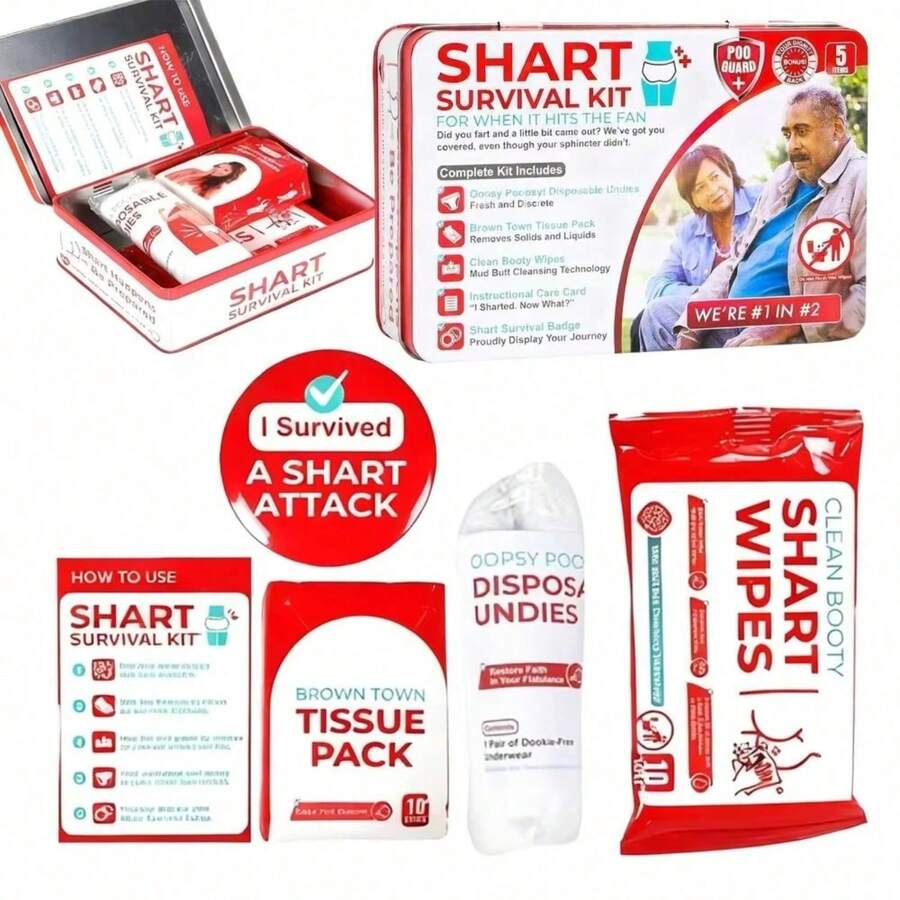 Funny Shart Survival Kit,Ultimate Poop Prank Gag Gift Set Includes Wet Drinks, Fabrics And Funny Brand. Novelty Potty Gag Gifts And Novelty Pack Perfect For Friends Or Family - Red - View 1