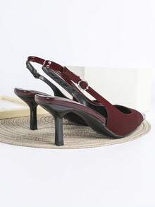 Giày cao gót nữ màu đỏ tía phối nhiều mảnh, mũi nhọn, quai hậu, thích hợp cho tiệc cưới, dạ hội, trang phục trang trọng, gót cao 7cm, có quai ngang mắt cá chân. - Màu Đỏ Sâu - Xem 3