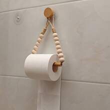 No-Drill Toilet Paper Holder Rustic Style Rope Wooden Ball Combined Adhesive Installation Toilet Paper Rack Bathroom Accessories - 1個 - 查看 6