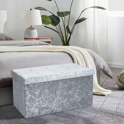 Velvet Ottoman Storage Stool – Large Footstool With Hidden Storage For Living Room & Bedroom, 76*38*38cm
