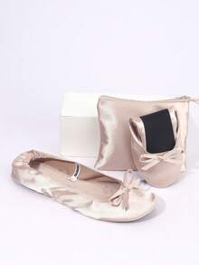 Chaussures de ballet lisses couleur champagne pour mariage, intérieur, sensation de pieds nus légère, pliables faciles à transporter, chaussures de danse à enfiler, chaussures plates souples et confortables pour femmes - Champagne - Voir 6