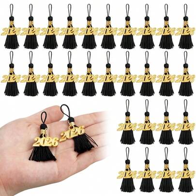 Bộ 6 chiếc tua tốt nghiệp năm 2026, tua bằng cử nhân, tua mũ tốt nghiệp, huy hiệu năm bằng hợp kim kẽm mạ vàng, mặt dây chuyền năm có thể tháo rời, sợi polyester mềm mại, chỉ tơ nhân tạo, nút thắt dệt, vòng 6.1cm, phụ kiện lễ tốt nghiệp, khóa 2026, trang trí tiệc tốt nghiệp, lễ khai giảng, phụ kiện áo choàng cử nhân