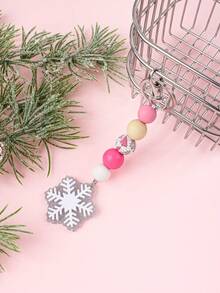 1pc Unique Snowflake Beaded Keychain, Adorable Snowflake Decor With Soft Wooden Beads Design, Perfect Christmas Stocking Stuffer Gift, Gift For Friends, Christmas Gift - Multicolor - View 7