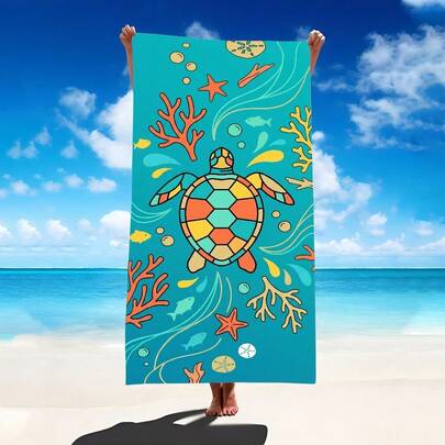 1pc Sea Turtle Pattern Beach Towel, Super Soft Microfiber Extra Large Beach Blanket, Super Absorbent Bath Towel, Suitable For Travel, Swimming Pool, Diving, Surfing, Yoga, Camping, Available In Multiple Sizes, Beach Accessories For Beach, Pool, Travel, Camping, Yoga