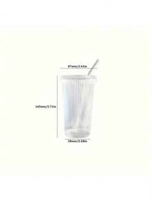 1个380毫升条纹玻璃杯（带盖和吸管，日式风格）时尚饮具，牛奶/咖啡杯，茶具套装，生日礼物，威士忌酒杯，适合泳池派对、夏季派对 - 無色 - 查看 3