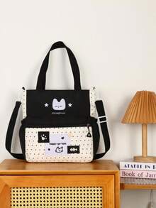 Túi đeo vai đơn họa tiết chấm bi tối giản, túi đeo chéo thời trang thường ngày, dung tích lớn, kiểu dáng phù hợp cho học sinh/sinh viên. - màu đen - Xem 4