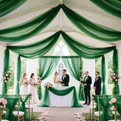 1 Roll Deep Green Chiffon Wedding Backdrop Cloth, Available In Multiple Lengths, Suitable For DIY Wedding Party, Birthday, Halloween And Christmas Decorations - Washable Transparent Party Ceremony Backdrop Fabric, Ideal For Valentine's Day And Bride Gifts, Wedding Decor, Event Decoration, Minimalist Design, High-Quality Handmade Chiffon Material, Suitable For DIY Tulle Skirts, Handmade Bow Decorations, Wedding Party Decorations