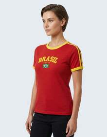 Camisa Feminina Brasil Bordada Bandeira Estilo Y2K Retrô Vintage - Vermelho - Visão 7