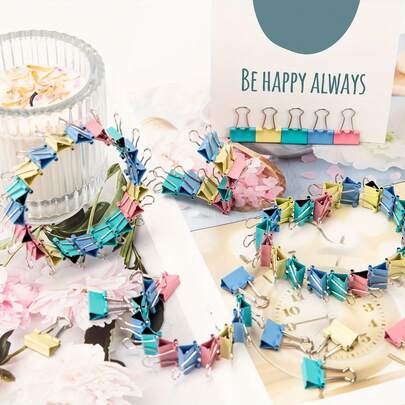 50 piezas de clips de papel mini, colores surtidos, acero inoxidable, clips de cola larga resistentes, adecuados para el hogar, la escuela, la oficina, facturas y organización de datos, suministros de papelería