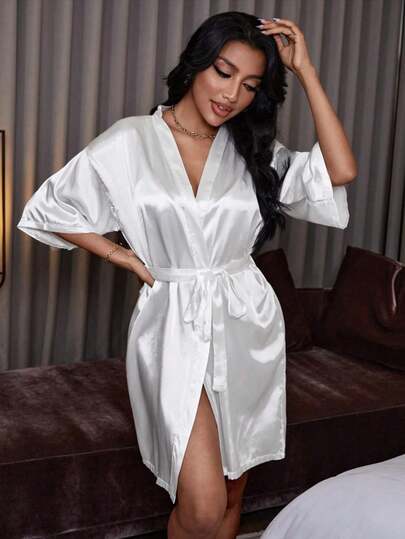 1 Piece Women's Solid Color Short Sleeve Bathrobe, Suitable For Spring/Summer Wear At Home. This Solid Color Short Sleeve Bathrobe Is Suitable For Spring/Summer, Home, Hotels, Parties, And Other Occasions; It Can Also Be Worn In Winter.