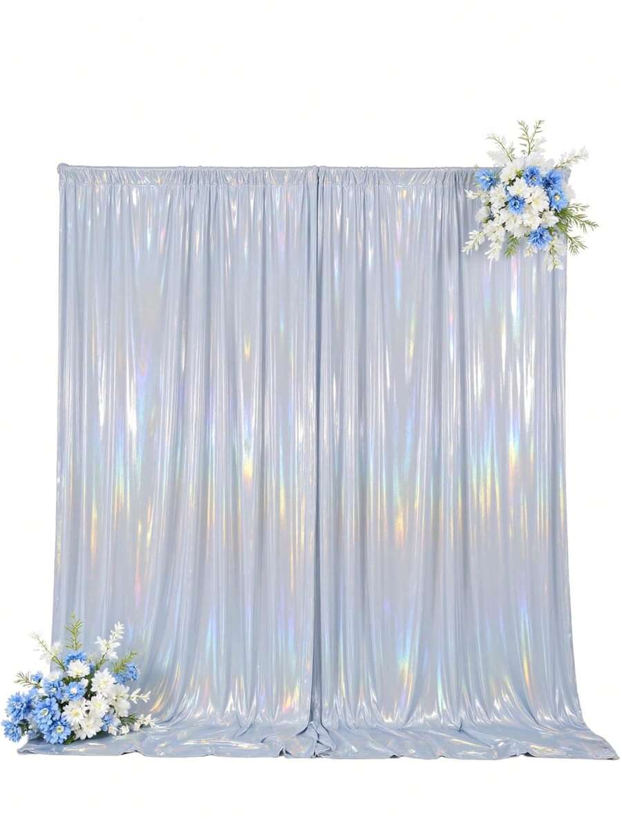 1/2pcs 145*210cm Shiny Silver/Gold Sequin Party Backdrop Curtain, Wrinkle-Resistant Colorful Glitter Backdrop, Wedding Birthday Photography Background, Baby Christening, Birthday Party, Photo Booth, Anniversary, Graduation Ceremony, Home Decor - View 1