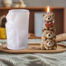 Cute Stacked Bear Shaped Aromatherapy Candle Silicone Mold DIY Heart Handmade Soap Plaster Diffuser Stone Resin Craft Home Decor Mold - White - View 4