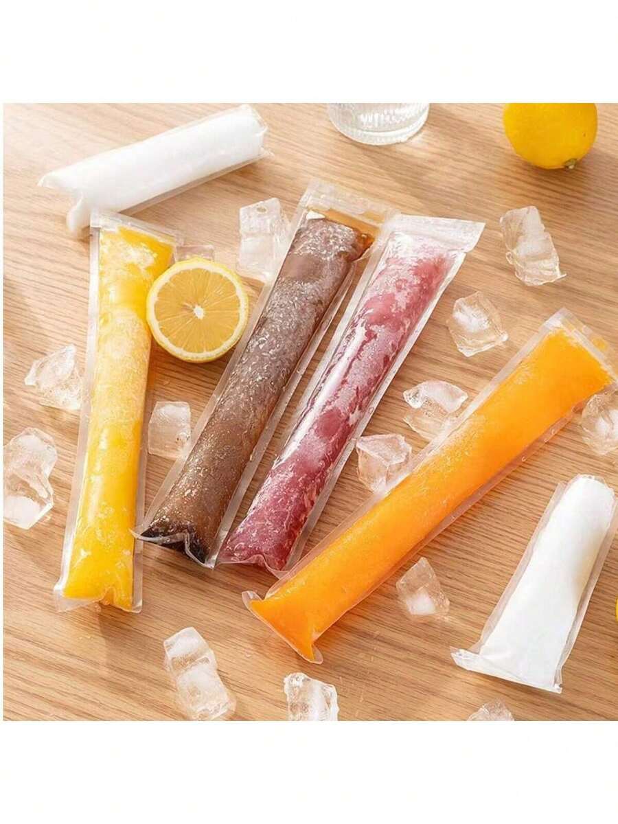 50pcs Long Ice Cream Bags, Suitable For Vegetables/Juices, Fruit Purees, Ice Cream, Frozen Fruits, Can Be Sealed At Low Temperatures, DIY Ice Cream Bags And Food Packaging Bags, Party Kitchen Gift Bags, Disposable Lollipop Ice Bags, Crushed Ice Bags, Transparent Self-Sealing Lollipop Ice Bags